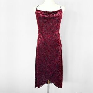 VTG 90s Y2k Velvet Burn Out Strappy Dress Women L Red Black Whimsigoth Bodycon